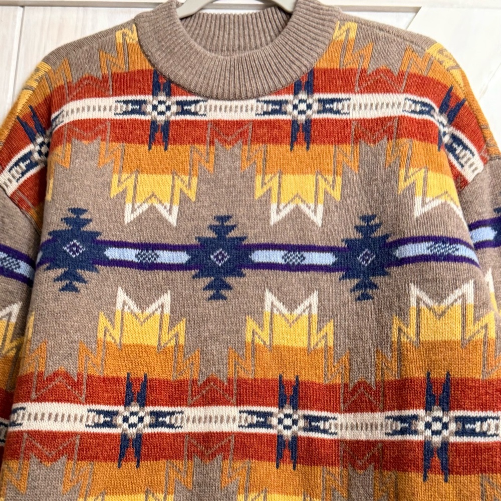 NWT Faherty Artist Goodfeather Desert Earth Fire original design sweater size M - Picture 4 of 10